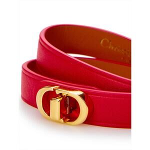 Dior Red Leather Double Band CD Bracelet/L/Red